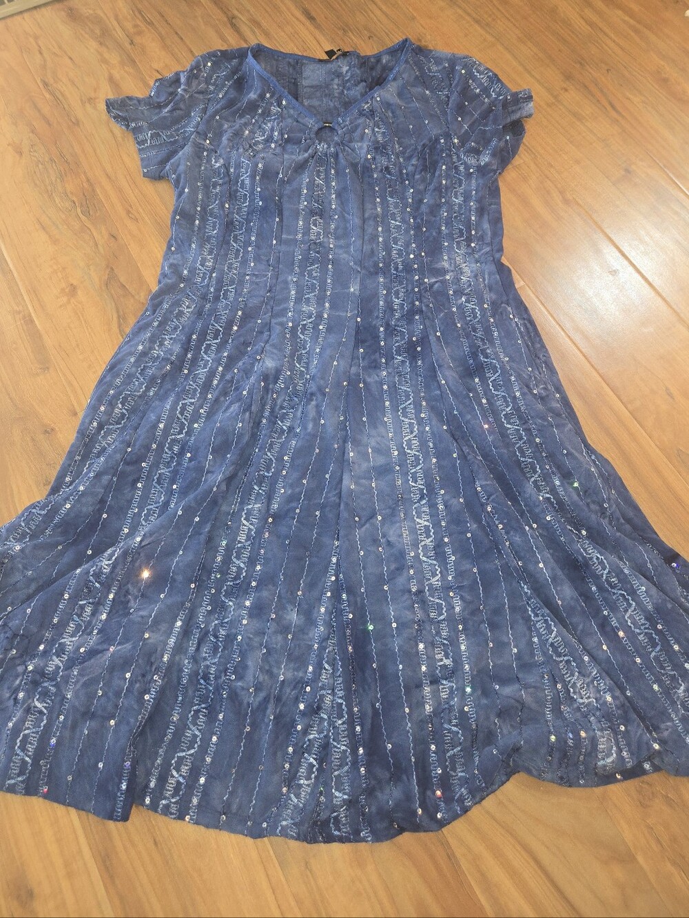 Womens Navy Sequin A-Line Dress
